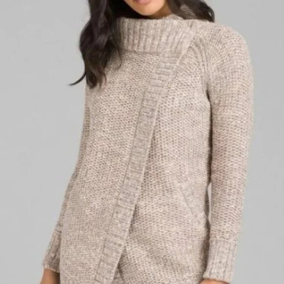 Prana Callisto Wool Alpaca Blend Cardigan Sweater High Neck Tan Beige Women's XS - Picture 1 of 10